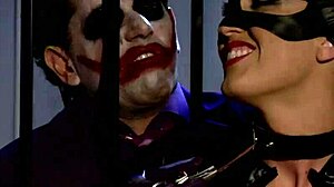 catwoman gets anal fucked bent over in cage during wild threesome orgy
