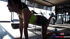 Amateur Thai Milf Fucks Gym Monster Cock Hardcore Workout!