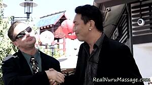 cute petite asian babe gives nuru massage handjob in high definition