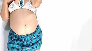 pregnant latina milf's huge natural tits bounce in lingerie as she teases for rough pounding!