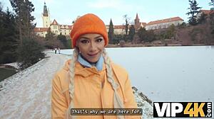 Innocent couple by lake seduced into wild bisexual threesome cock sharing