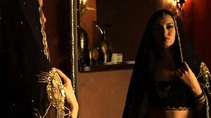 brunette milf poses sexy in her tight black dress