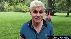 Dan and curvy brunette babe bedroom 3some big tits ass cowgirl blowjob cum swallow vibrator fun