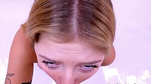 Cute 18-Year-Old Blonde Takes Mouth and Deep Throat Pounding