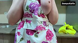 My big ass mommy bends over kitchen counter for standing doggy pounding