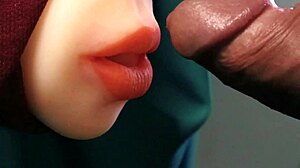 wet fuck doll deepthroats huge monster cock in latex gloves creampie swallow closeup