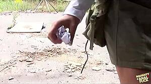 Brunette's Small Tits Double Fucked Bent Over