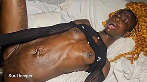 dark chocolate ebony takes creampie deep in her tight pussy