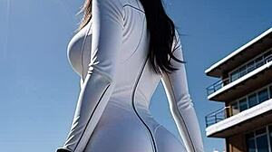 leather-clad beauty fucks publicly at ski resort!