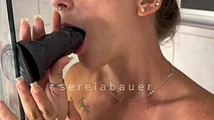 hot blonde sucks toy fucks tight pussy for husband!