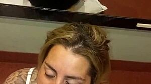 Tattooed Girlfriend Deepthroats Friend's Cock Swallowing Cum Load!