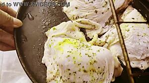 fitness exhibitionist slut cooks then bends over for athletic anal doggystyle assfucking