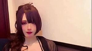 Cute Japanese Ladyboy Crossdresser Masturbates Huge Cock