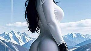 leather-clad beauty fucks publicly at ski resort!