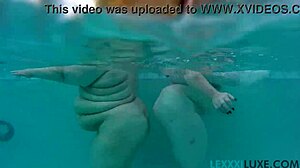 Lexxxi Luxe and her busty BBW friend play underwater in pool
