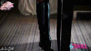 Docile Submissive Winola in Leather Suit Fingered and Groped