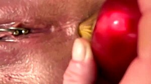 hey, check out this milf slipping gold heels into her ass while fingering that juicy hole