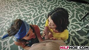 Nubile shares coochie with stepma in threesome