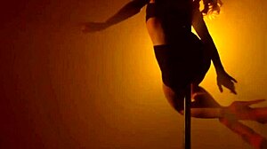 Watch her pole dance striptease then rip clothes for cowgirl ride!