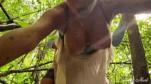 hey my wife's busty milf bestie is nervous but begs for outdoor big cock pounding on her curvy natural tits