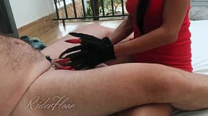Intense teasing handjob torments locked chastity slave