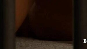 bound busty lesbian slave rubs her big tits in bondage