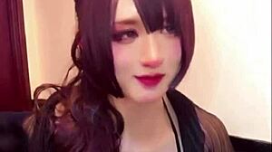 Cute Japanese Ladyboy Crossdresser Masturbates Huge Cock