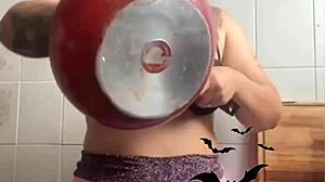 Halloween Kitchen Flashing Big Pussy Lips Before Becoming Dessert for Husband's Friend