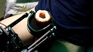 Latina Oiled Bodybuilder Cums Hard on Super Masturbation Machine with Huge Vibrator 