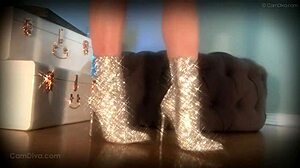 hey slave stare at my sparkle boots legs fishnets goddess domination ass worship bdsm