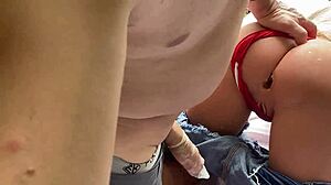 Blonde sneaks toy play in her tight spot hidden