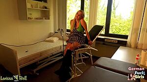 german blonde couple heads to gyno exam where doc bends her over fat ass for deep doggystyle pounding and tit riding creampie