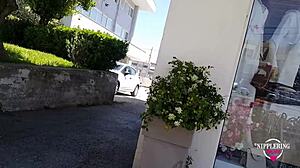 Kinky Nippleringlover milf flashes pierced nipples pussy ass on street