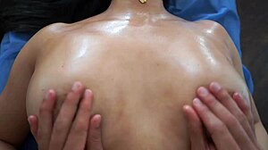 lingerie-clad mature latina milf's huge oiled tits tempt during private massage