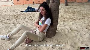 Hey cuckold that skinny beach wife in red satin gets bent over fucked rough by stranger