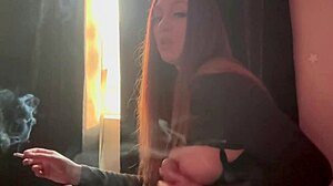 hey check out artemisia love smoking while slamming that dildo deep