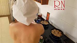 nudist housewife regina noir cooks naked in kitchen like a maid