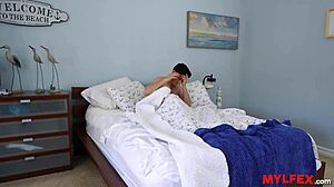 housewife deepthroats son's cock on morning sofa