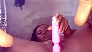 sweet black ebony babe masturbates with dildo until she cums hard