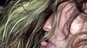 Curious wife sneaks blowjob on stranger while hubby waits somewhere