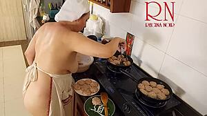 nudist housewife regina noir cooks naked in kitchen like a maid