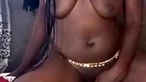 sweet black ebony babe masturbates with dildo until she cums hard