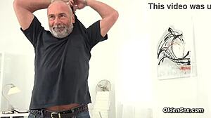 blonde teen jerks and sucks old grandpa's cock to mouthful cum