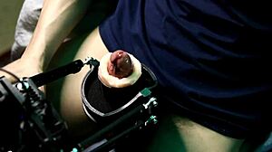 Latina Oiled Bodybuilder Cums Hard on Super Masturbation Machine with Huge Vibrator 