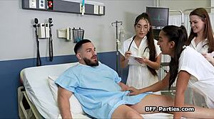 Naughty teen patient gangbanged by interracial doctors in hospital