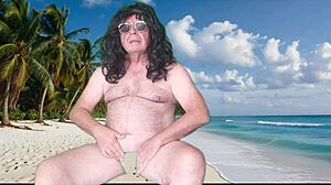 voyeur catches agarabas and olpr shaking big asses on beach before creampie footjob closeup