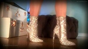 hey slave stare at my sparkle boots legs fishnets goddess domination ass worship bdsm