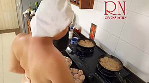 nudist housewife regina noir cooks naked in kitchen like a maid