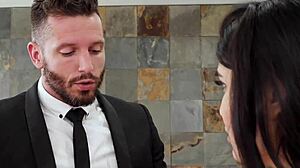 Daddy corners Asian stepdaughter in garage for rough belt spanking and cock punishment