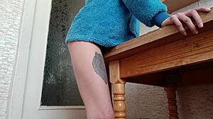 skinny brunette grinds wet pussy on kitchen counter till she quivers